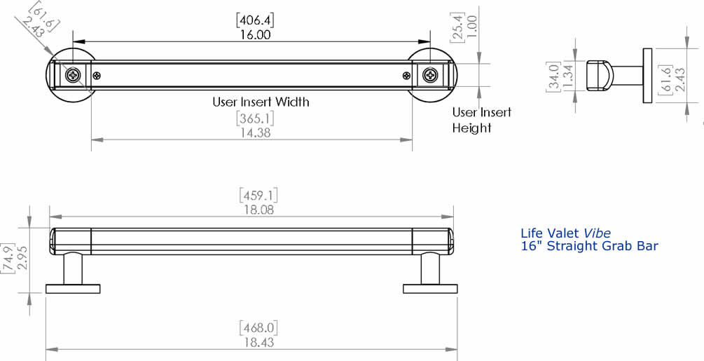 16" Straight Grab Bar