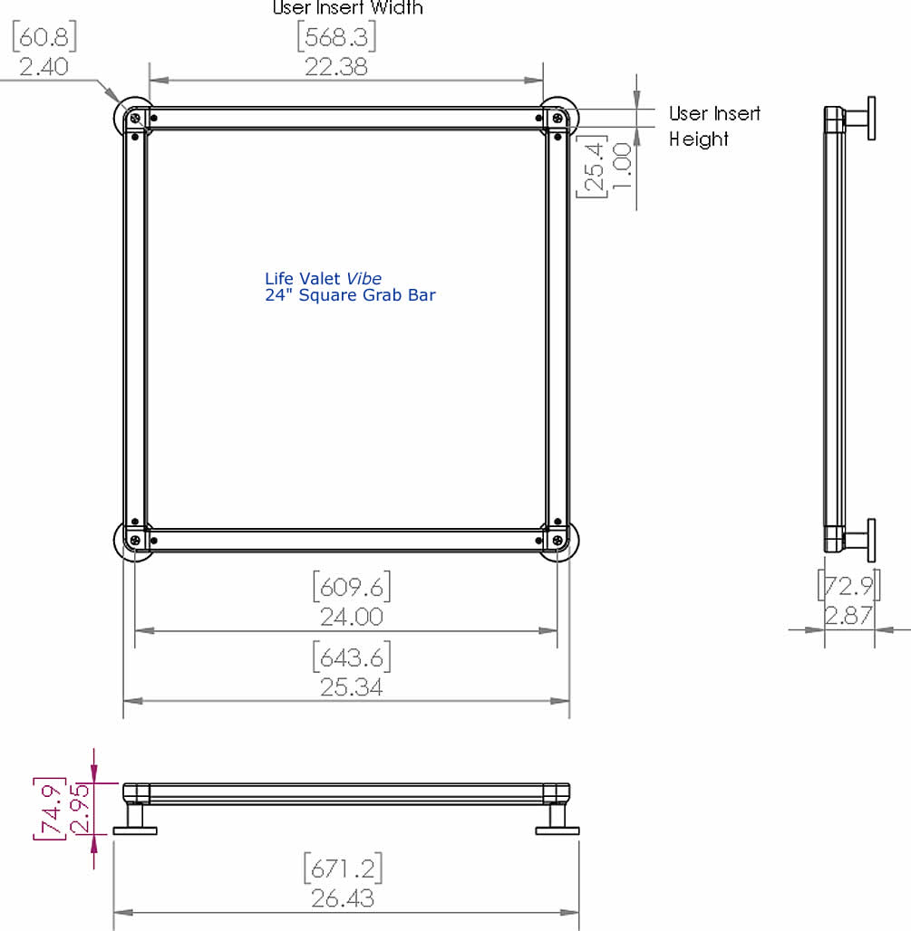 24" Square Grab Bar
