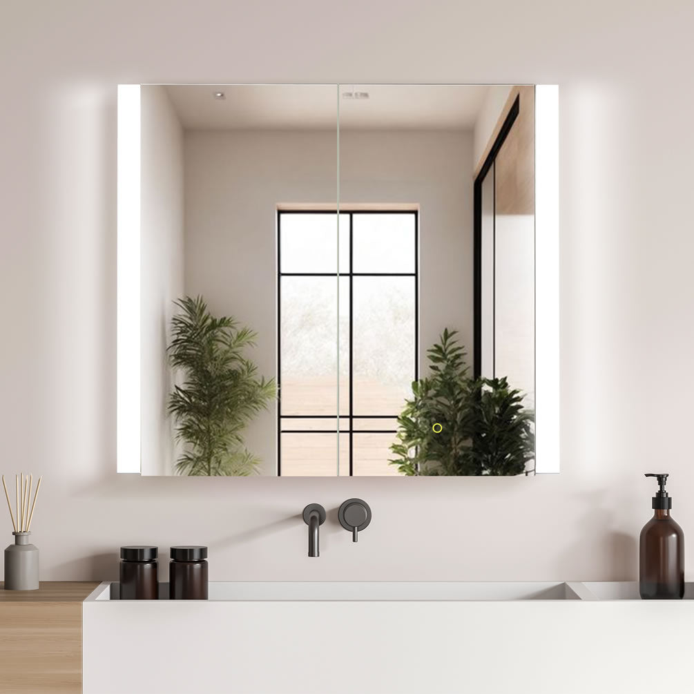 Serra 2-Door Mirrored LED Side-Lit Surface-Mount Medicine Cabinet - Altair Design - Perfect Makeup Mirrors