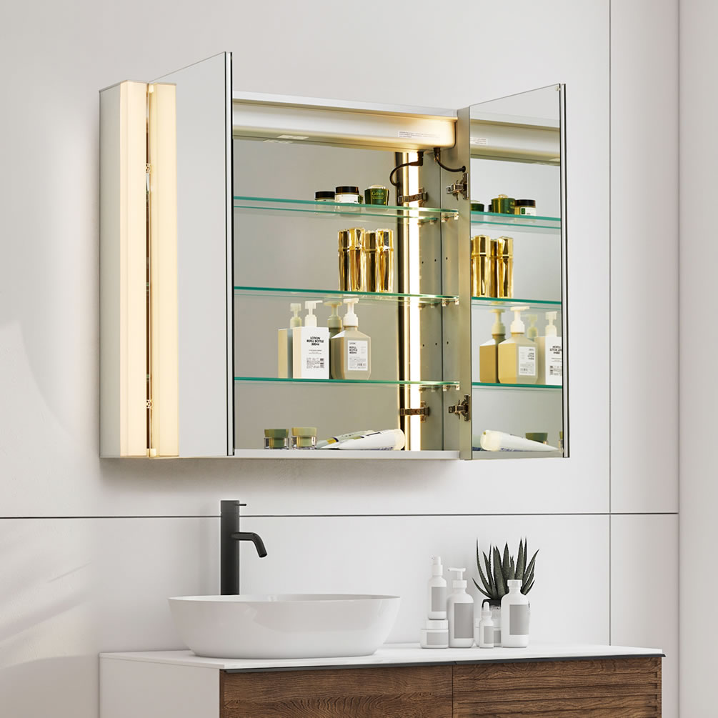 Serra 2-Door Mirrored LED Side-Lit Surface-Mount Medicine Cabinet - Altair Design - Perfect Makeup Mirrors