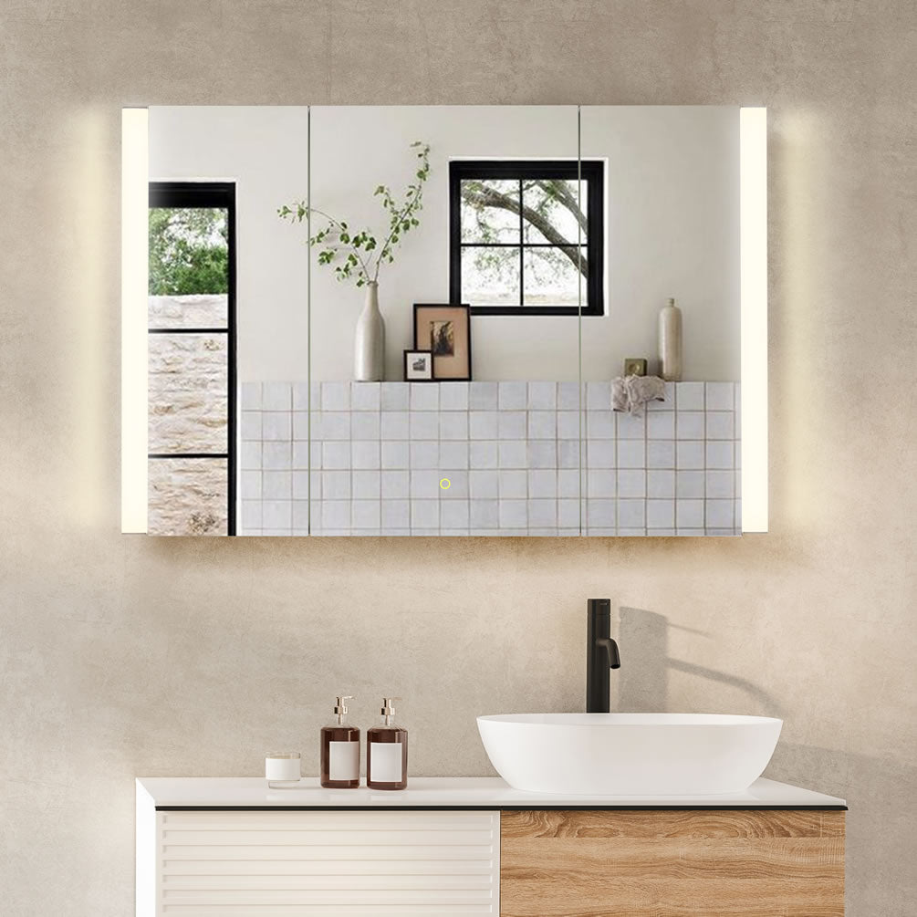 Serra 3-Door Mirrored LED Side-Lit Surface-Mount Medicine Cabinet - Altair Design - Perfect Makeup Mirrors