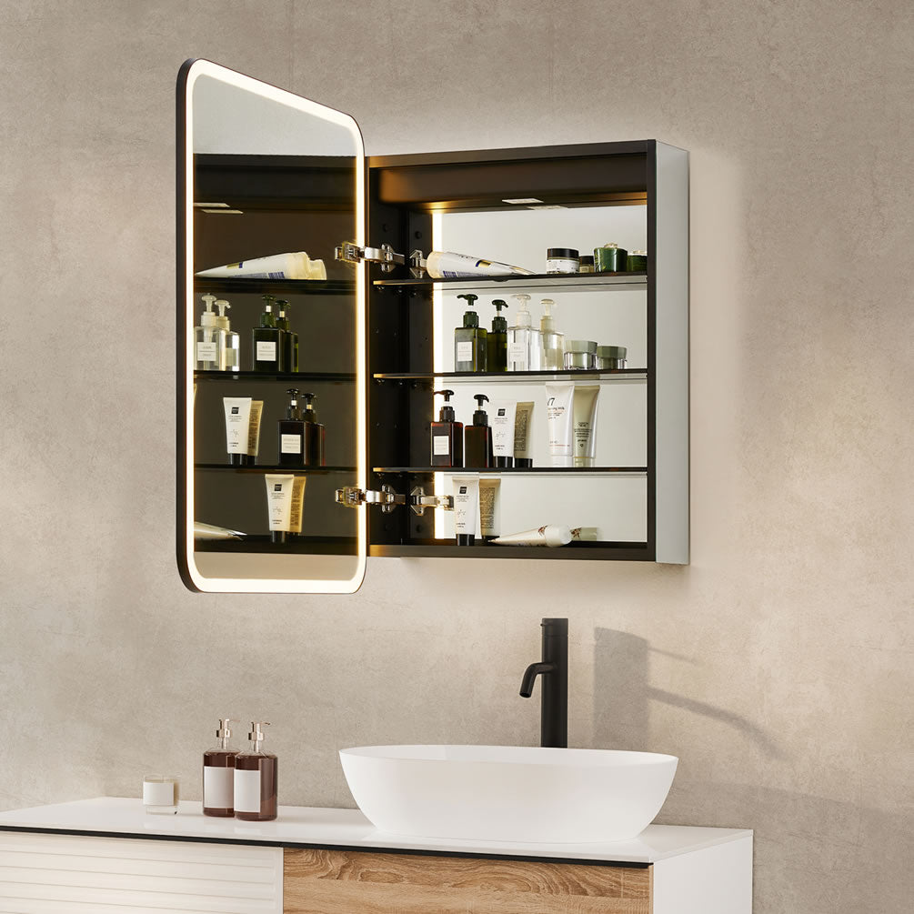 Ostaria Mirrored LED Medicine Cabinet, Recess or Surface Mount - Altair Design - Perfect Makeup Mirrors