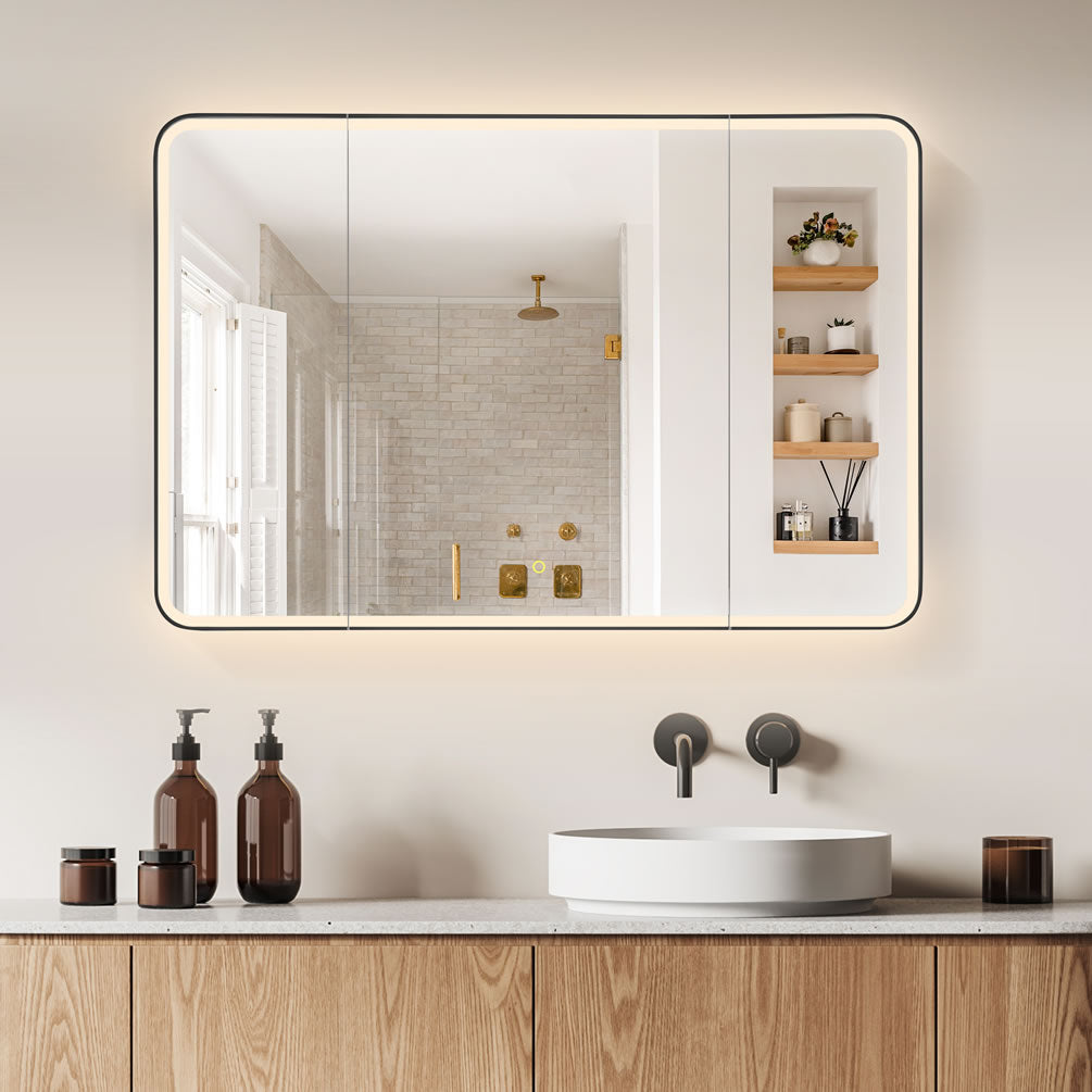 Ostaria 3-Door Mirrored LED Medicine Cabinet, Recess or Surface Mount - Altair Design - Perfect Makeup Mirrors