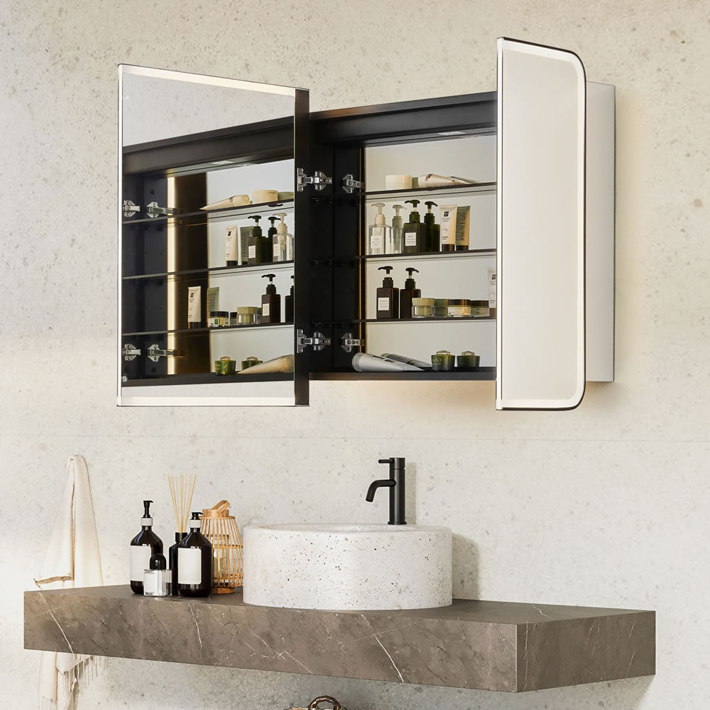 Ostaria 3-Door Mirrored LED Medicine Cabinet, Recess or Surface Mount - Altair Design - Perfect Makeup Mirrors