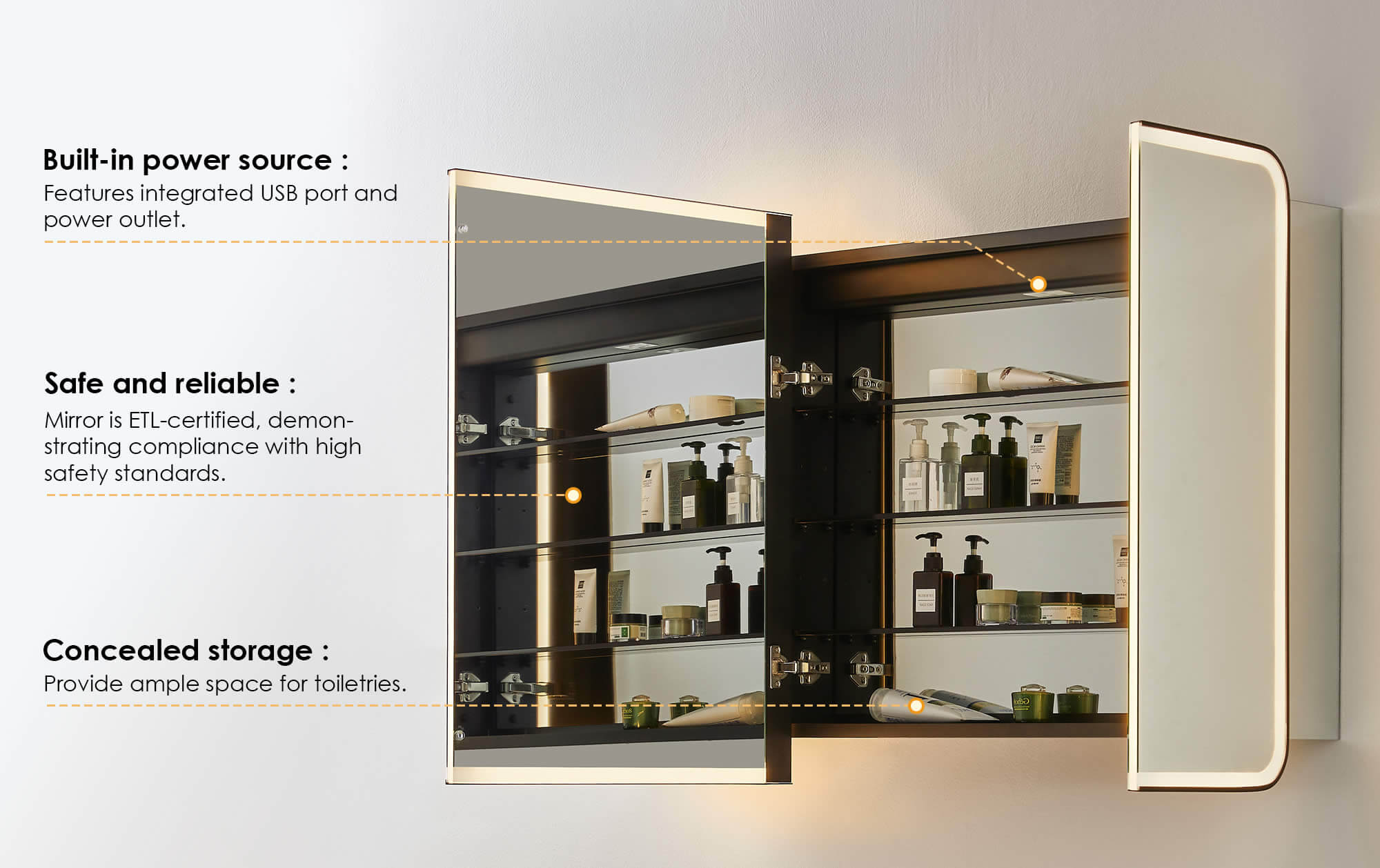 Altair Ostaria 3-Door Mirrored LED Surface-Mount/Recessed Medicine Cabinet