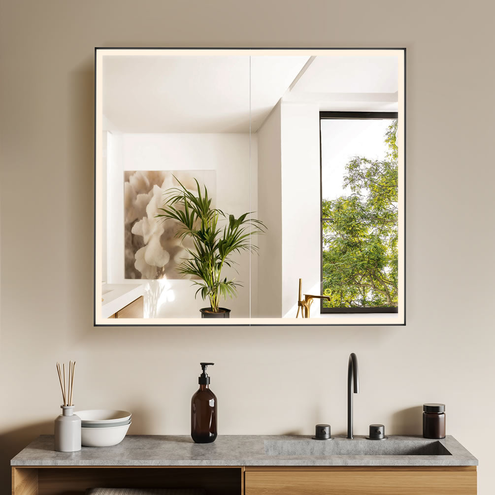 Fenice 2-Door 36" Mirrored LED Medicine Cabinet, Recess or Surface Mount - Altair Design - Perfect Makeup Mirrors