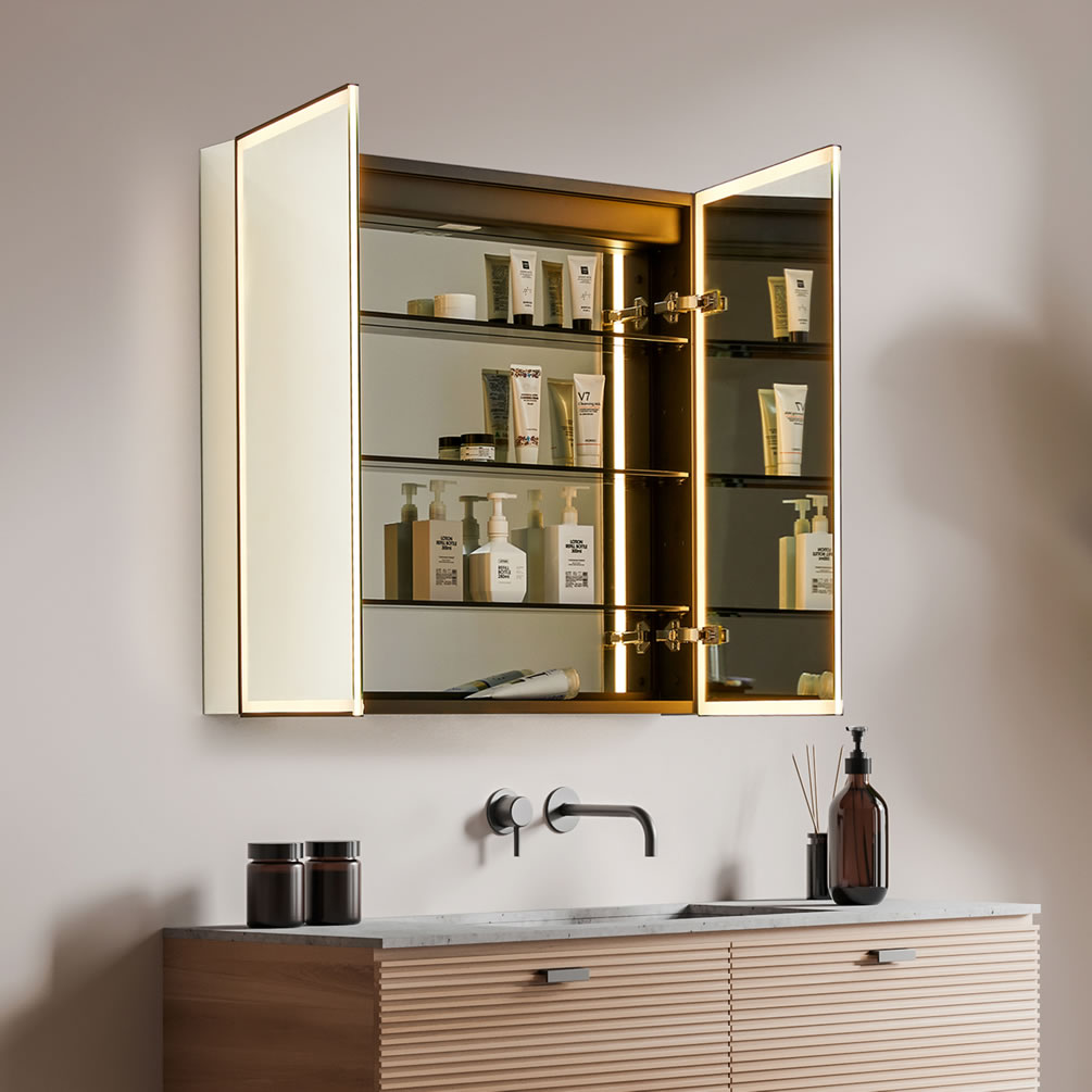 Fenice 2-Door 36" Mirrored LED Medicine Cabinet, Recess or Surface Mount - Altair Design - Perfect Makeup Mirrors