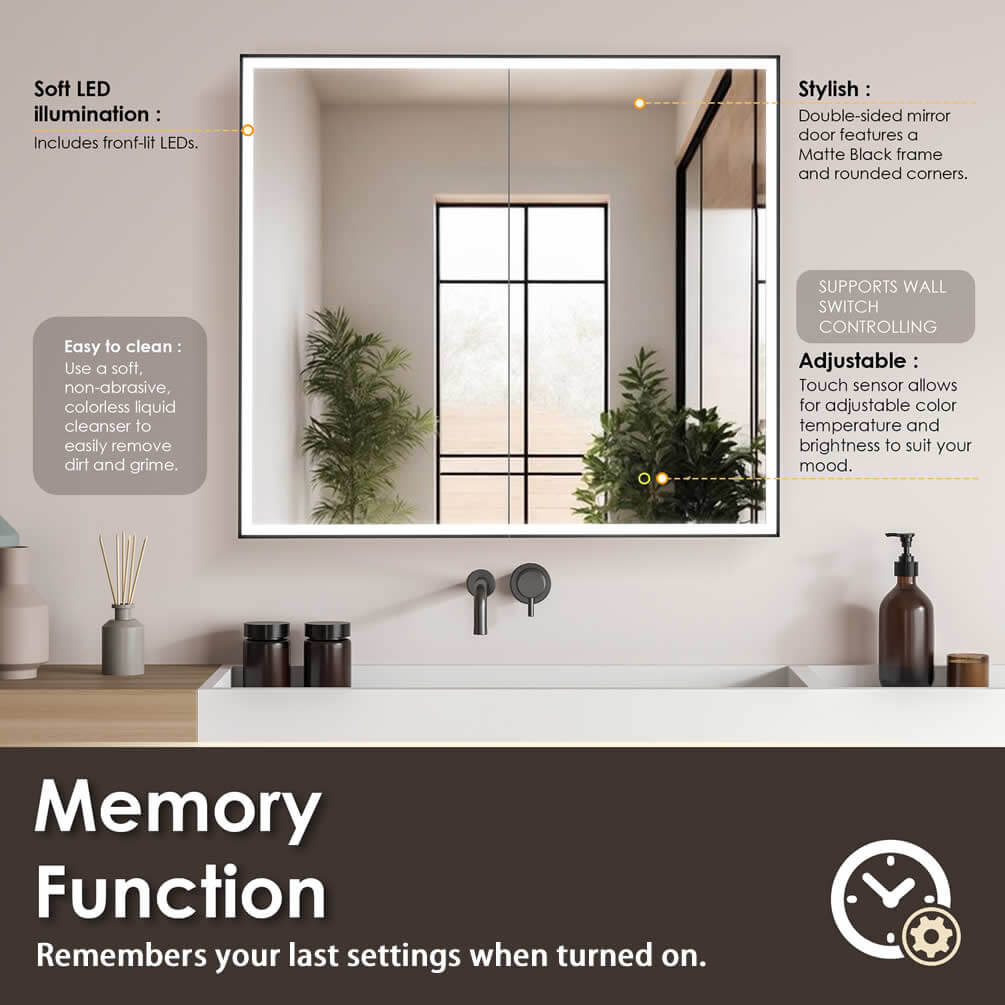 Altair Fenice 2-Door 36" Mirrored LED Surface-Mount or Recessed Medicine Cabinet