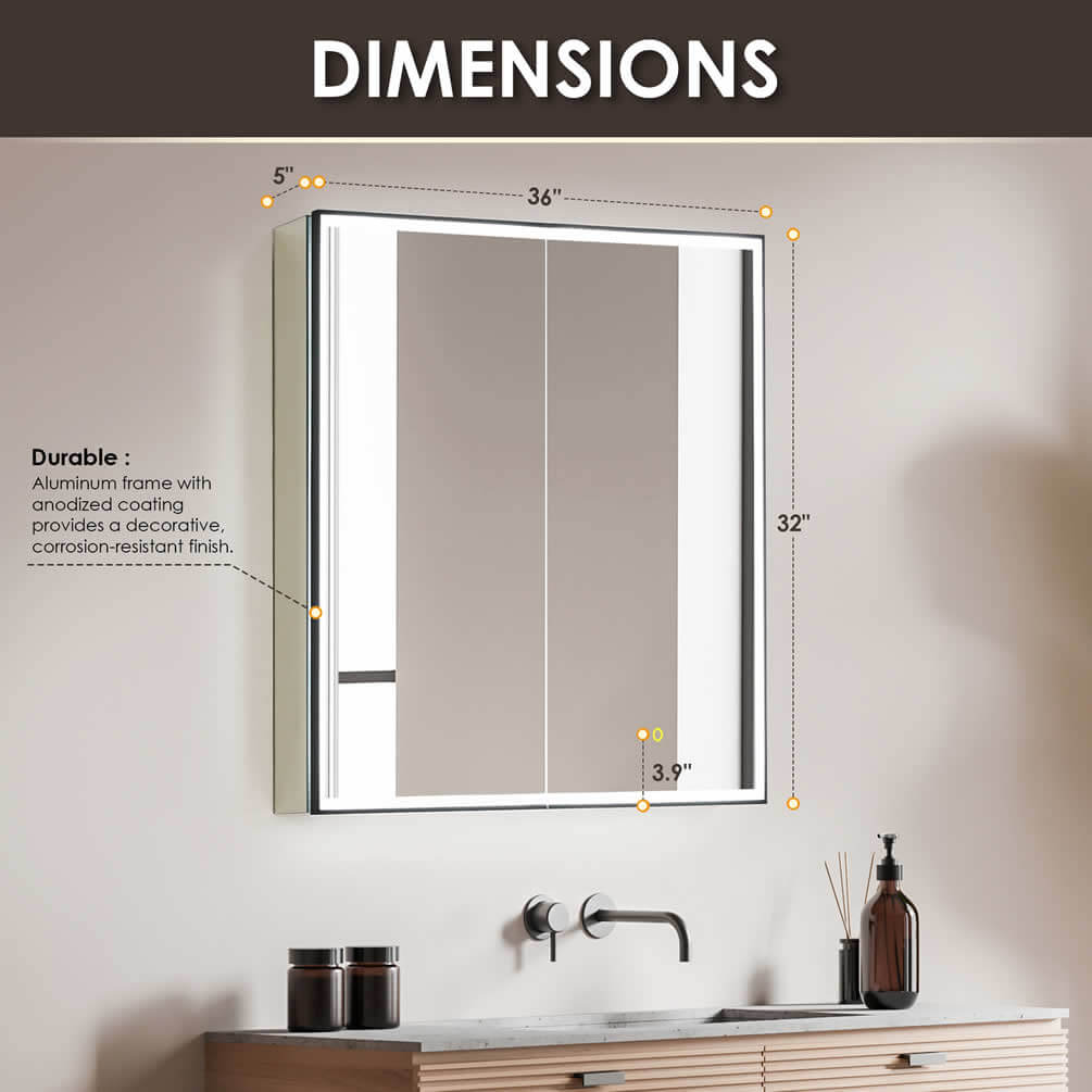Altair Fenice 2-Door 36" Mirrored LED Surface-Mount or Recessed Medicine Cabinet