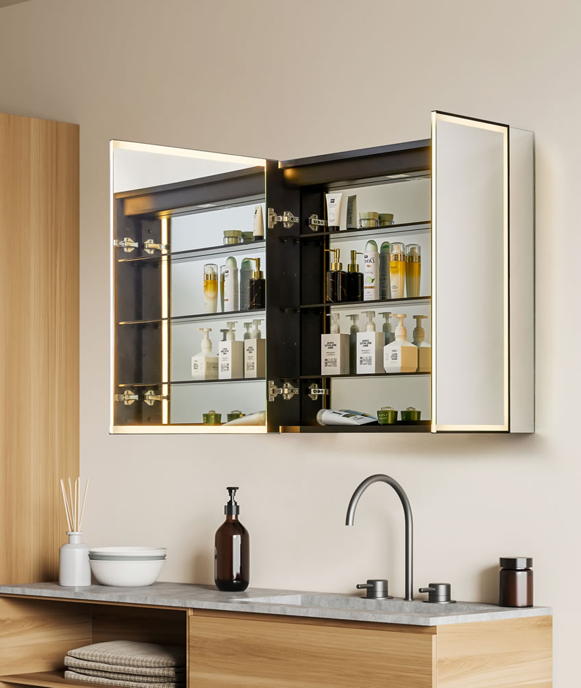 Fenice 3-Door 48" Mirrored LED Medicine Cabinet, Recess or Surface Mount - Altair Design - Perfect Makeup Mirrors