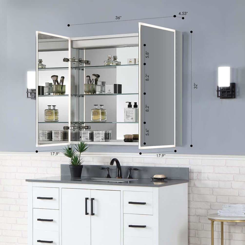 Dimensions and Interior Carsoli 2-Door 36" Wide LED Medicine Cabinet