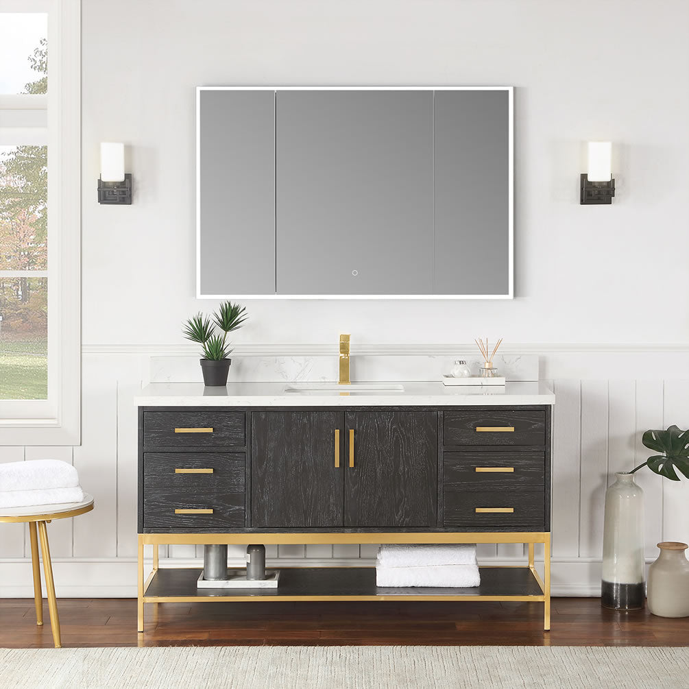 Carsoli 48" 3-Door Mirrored Bright LED Medicine Cabinet, Recess or Surface Mount - Altair Design - Perfect Makeup Mirrors