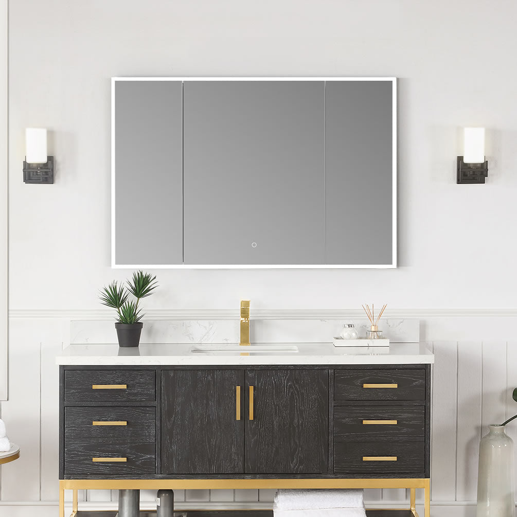 Carsoli 48" 3-Door Mirrored Bright LED Medicine Cabinet, Recess or Surface Mount - Altair Design - Perfect Makeup Mirrors