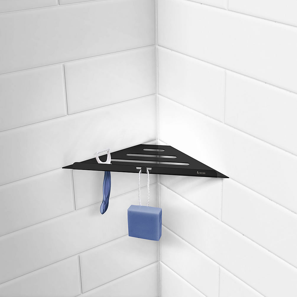 Sideline Collection Grout Line Corner Shower Shelf, Polished Stainless Steel or Matte Black - SMEDBO - Perfect Makeup Mirrors