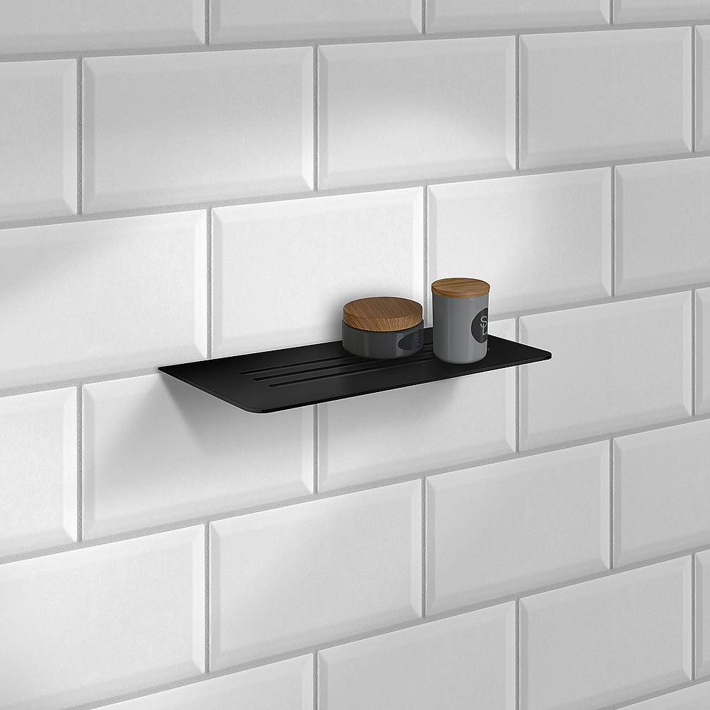 Sideline Collection Grout Line Slotted Shower Shelf, Polished Stainless Steel or Matte Blac - SMEDBO - Perfect Makeup Mirrors