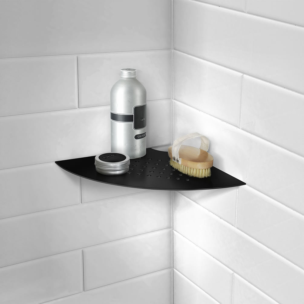 Sideline Collection Grout Line Rounded Corner Shelf, Polished Stainless Steel, Matte Black - SMEDBO