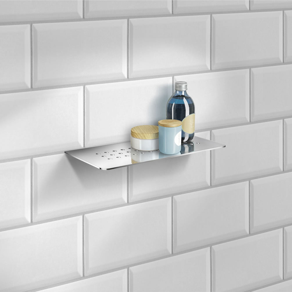 Sideline Collection Grout Line Straight Shower Shelf, Polished Stainless Steel, Matte Black - SMEDBO - Perfect Makeup Mirrors