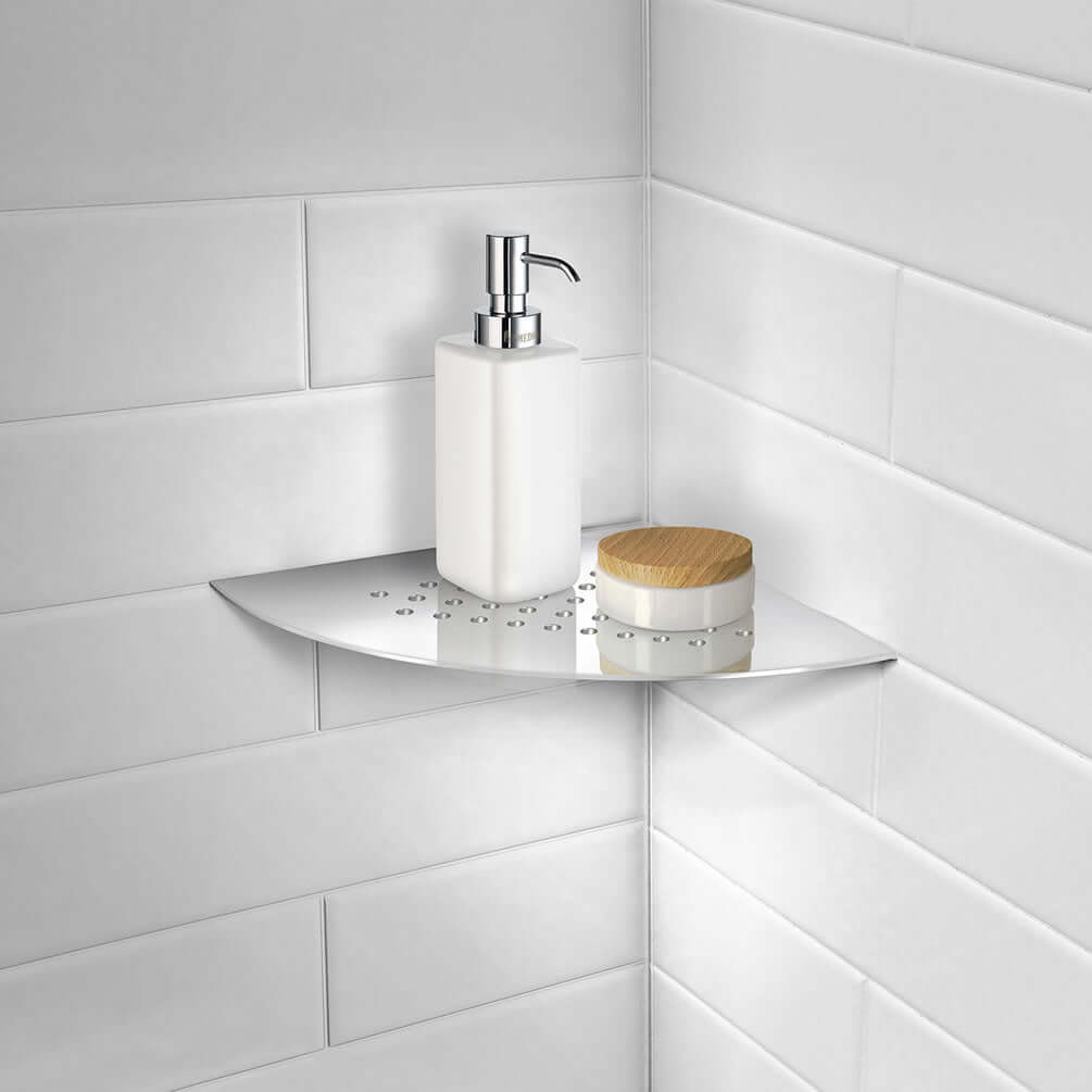 Sideline Collection Grout Line Rounded Corner Shelf, Polished Stainless Steel, Matte Black - SMEDBO