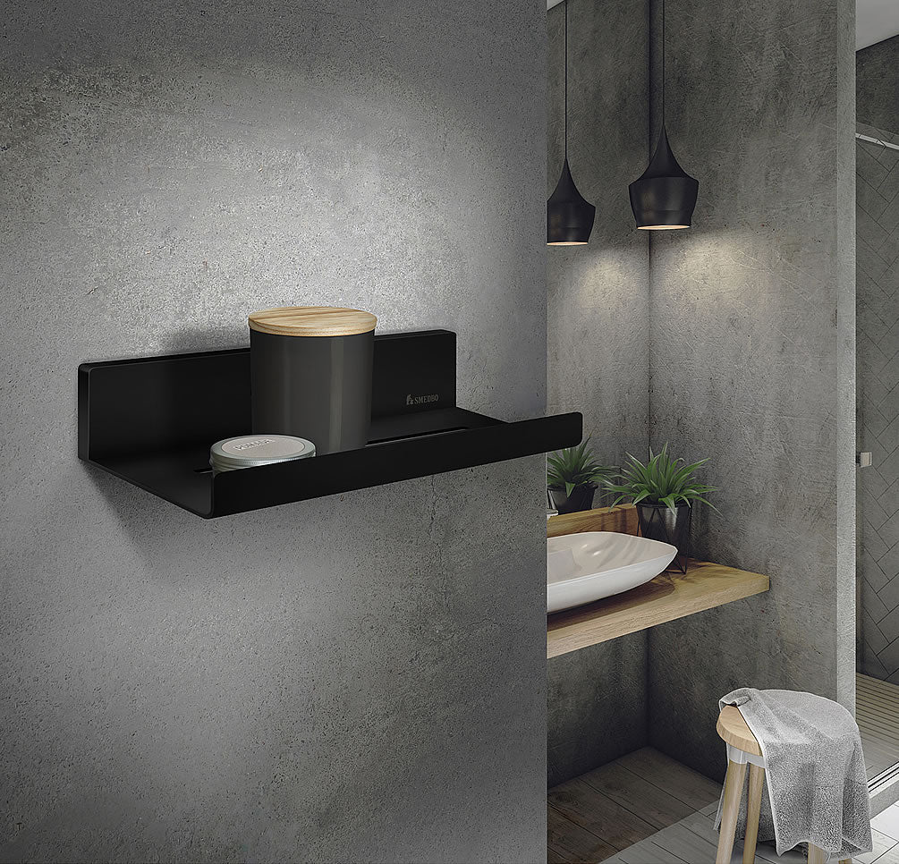 Sideline Collection Shower Shelf, Polished Chrome or Matte Black - SMEDBO - Perfect Makeup Mirrors