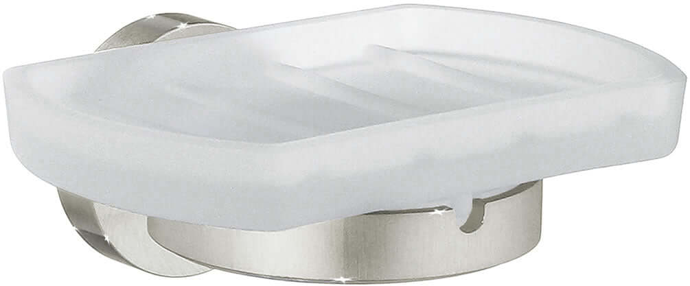 Wall-Mount Brushed Nickel with Frosted Glass Removable Soap Dish.  The Smedbo Home Collection.