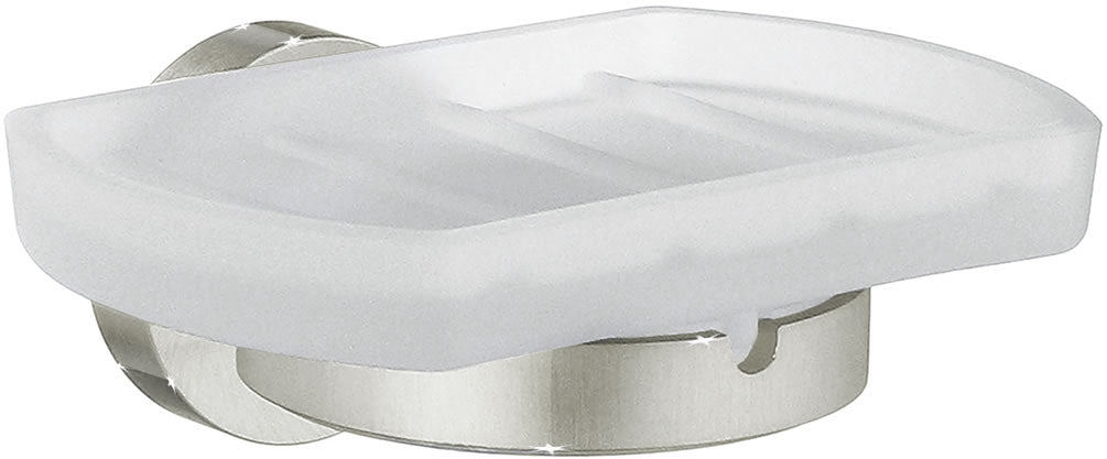 Wall-Mount Brushed Nickel with Frosted Glass Removable Soap Dish. The Smedbo Home Collection.