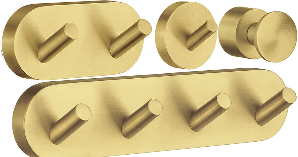 Home Brushed Brass Hooks, Single, Double or Quad - SMEDBO - Perfect Makeup Mirrors