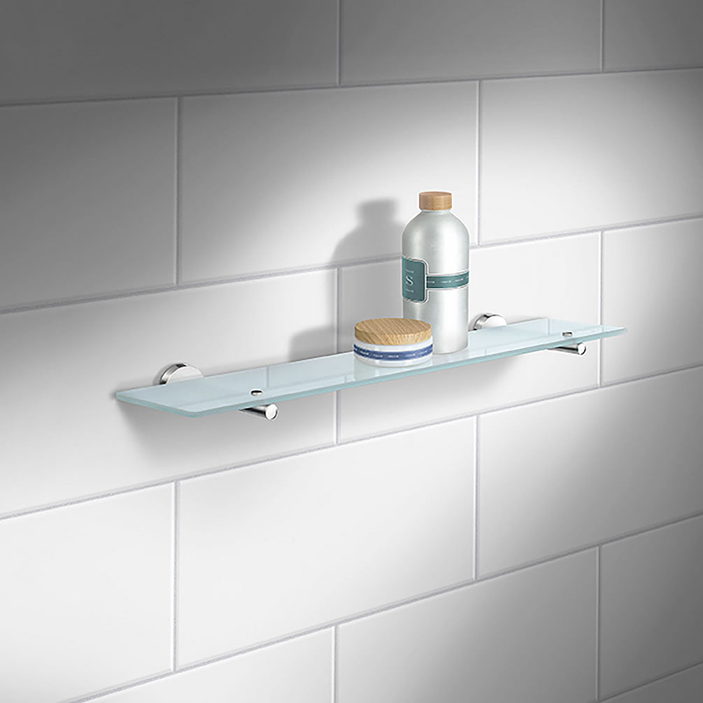 Home Collection 24" Frosted Glass Shelf, Polished Chrome or Brushed Nickel Btackets - SMEDBO - Perfect Makeup Mirrors