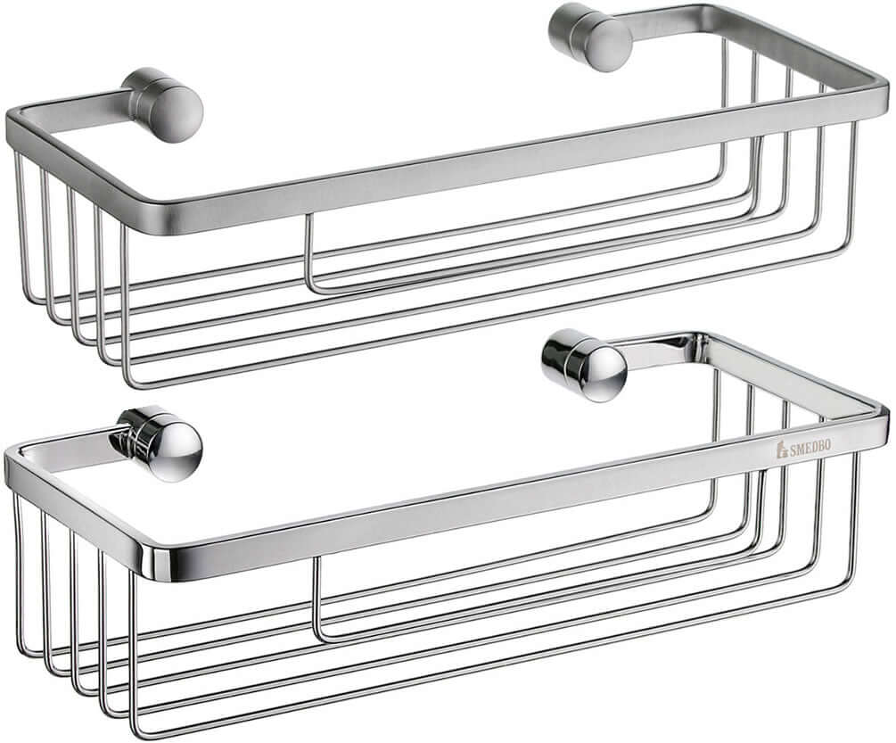 Smedo Sideline Brass Wire Shower Baskets. Top: Brushed Chrome, Bottom: Polished Chrome. From the Sideline Collection.lated