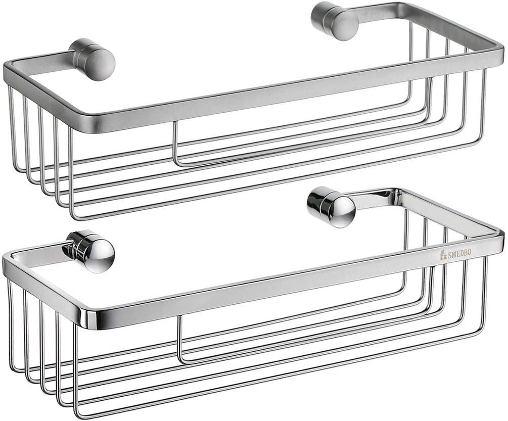 Sideline Collection Solid Brass Wire Shower Basket, Brushed or Polished Chrome - SMEDBO - Perfect Makeup Mirrors