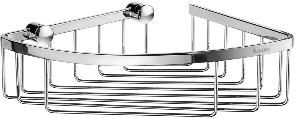 Sideline Collection Solid Brass Wire Corner Shower Basket, Brushed or Polished Chrome - SMEDBO - Perfect Makeup Mirrors