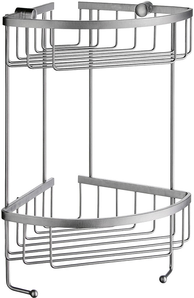Sideline Collection Solid Brass Double Corner Shower Basket, Brushed or Polished Chrome - SMEDBO - Perfect Makeup Mirrors