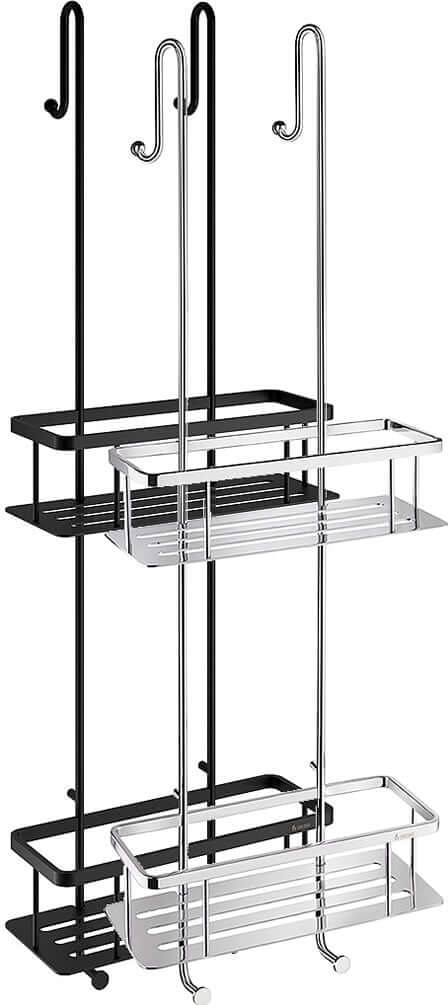 Solid Brass hanging shower caddy - in Matte Black or Polished Chrome. Sideline Collection from Smedbo.