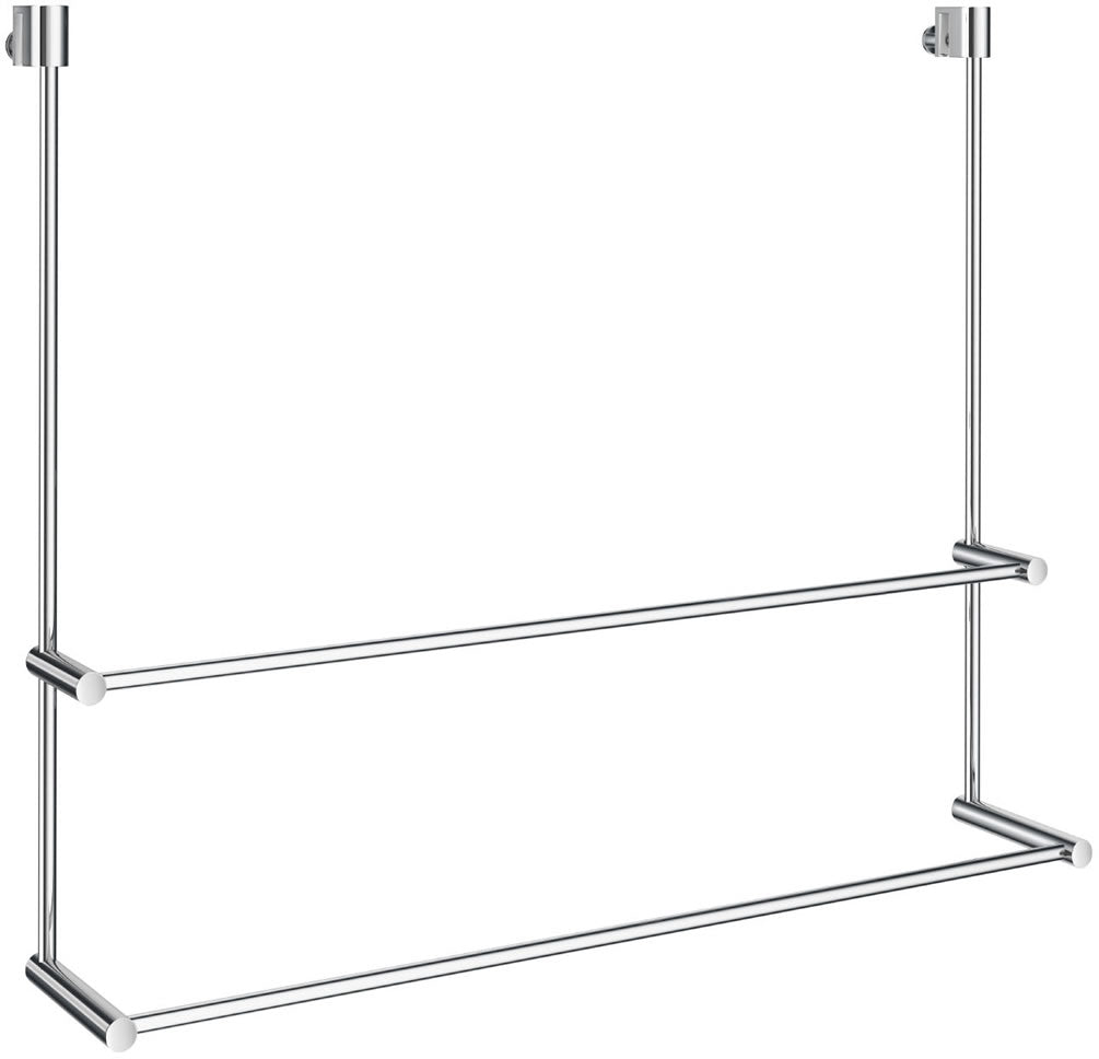 Sideline Collection Double Over-Shower-Glass Towel Rail, Polished Chrome on Solid Brass - SMEDBO - Perfect Makeup Mirrors