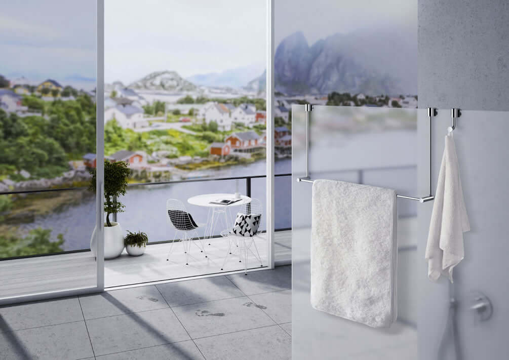 Solid Brass Over-Glass Shower/Bathroom Towel Bar and Hook for 1/4" or 3/8" Glass - Solid Brass, Polished Chrome Finish. Double Towel Bar fits similarly.