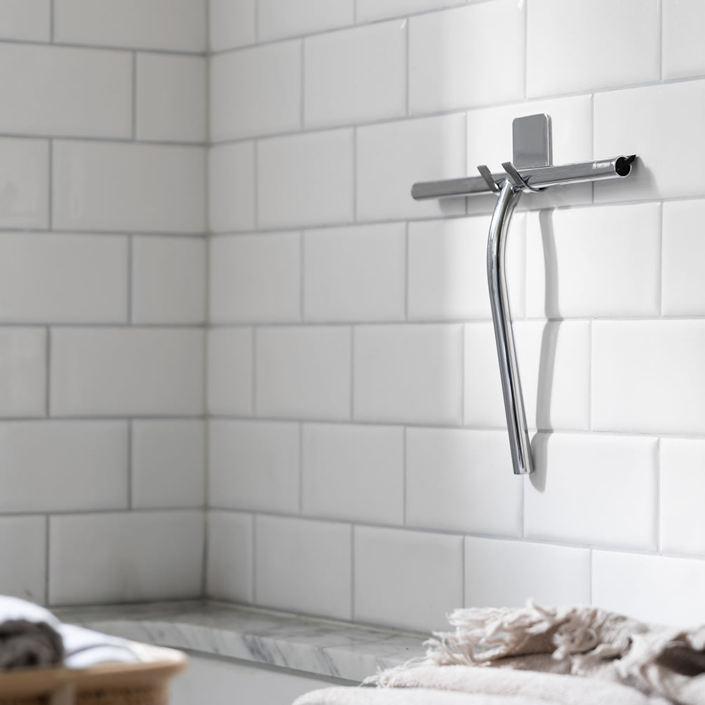 9-1/2" Shower Squeegee with Self Adhesive Hook, Stainless Steel or Matte Black - SMEDBO - Perfect Makeup Mirrors