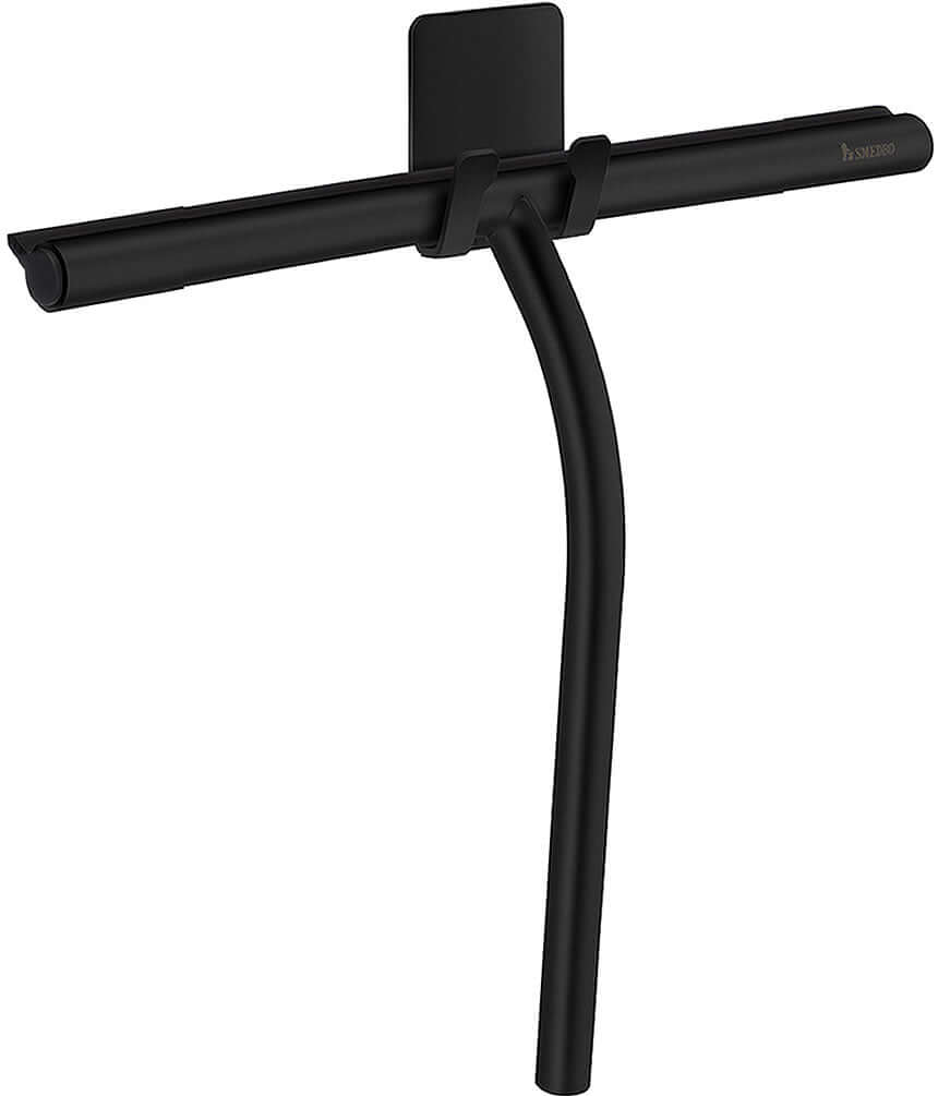 Matte Black Smedbo Sideline 9.5" Squeegee with included self-adhesive hook. All-silicone blade and stainless steel construction.