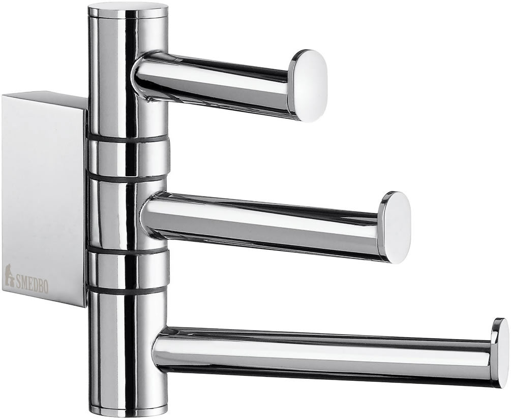 AIR Collection Solid Brass Swing-Arm Triple Towel Hook, Polished Chrome - SMEDBO - Perfect Makeup Mirrors