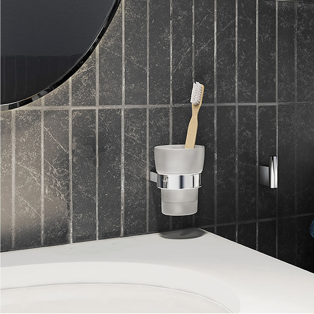 AIR Collection Solid Brass Holder with Tumbler, Polished Chrome - SMEDBO - Perfect Makeup Mirrors