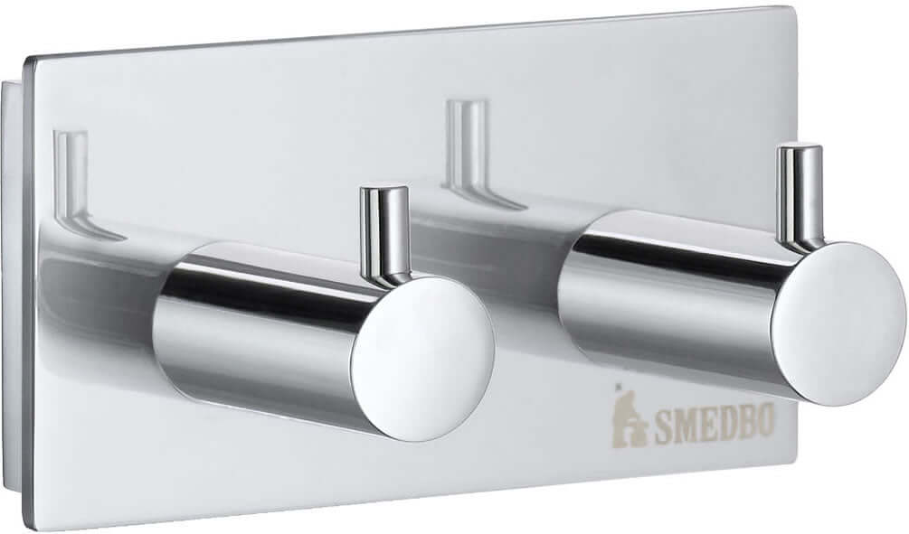 Solid Brass Double Towel Hook finished in Polished Chrome. Also, see the matching single and triple hooks.