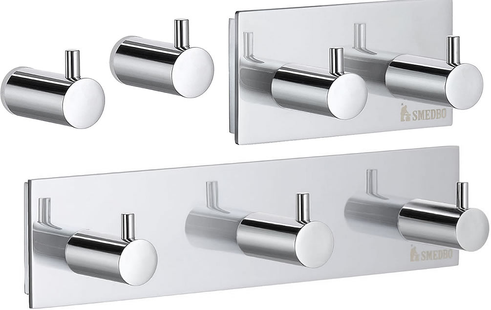 POOL Collection Solid Brass Hooks - Single, Double, Triple - Polished Chrome - SMEDBO - Perfect Makeup Mirrors