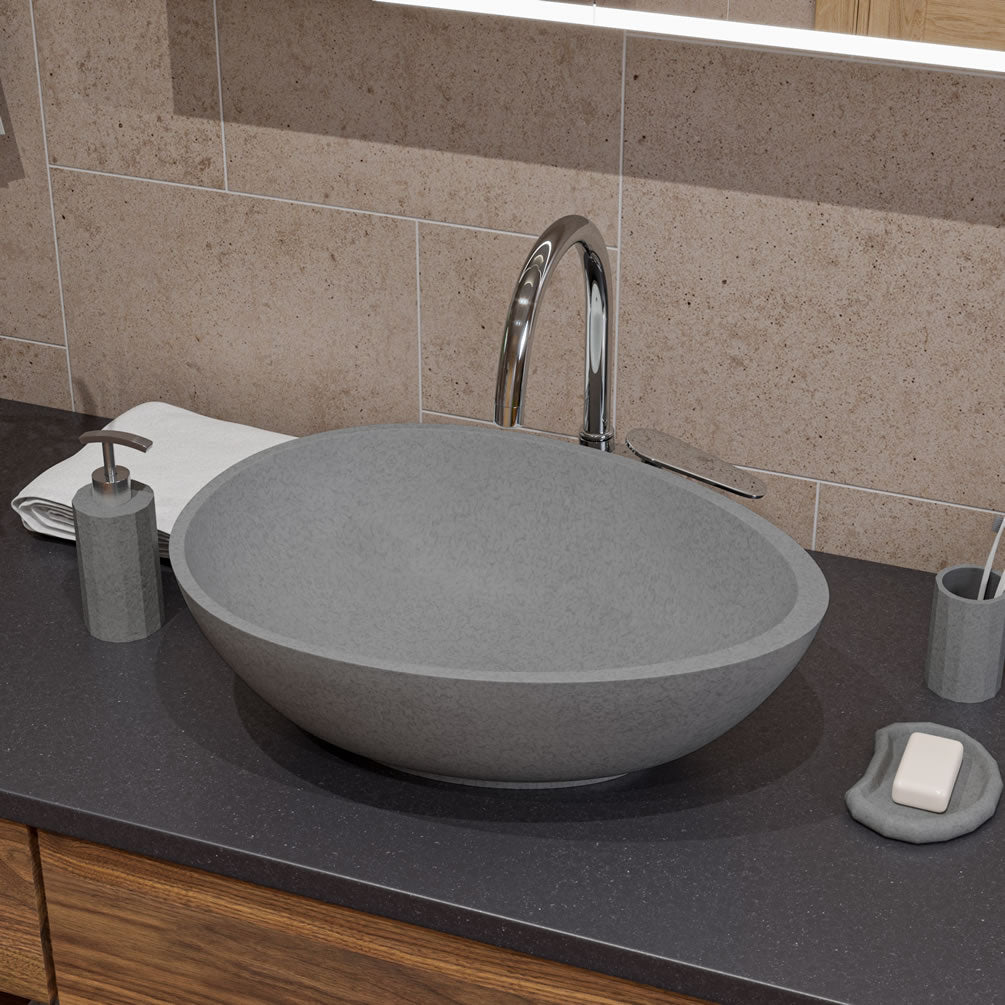Above-Mount Tear-Drop Solid Concrete 21" Vessel Sink - ALFI brand - Perfect Makeup Mirrors