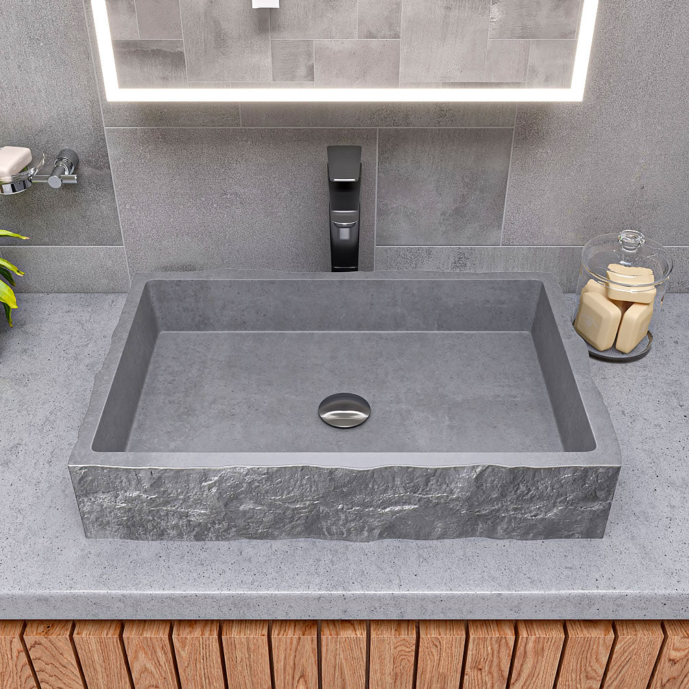 Above-Mount Chiseled 24" Solid Concrete Above-Mount Vessel Sink by Alfi brand - Perfect Makeup Mirrors