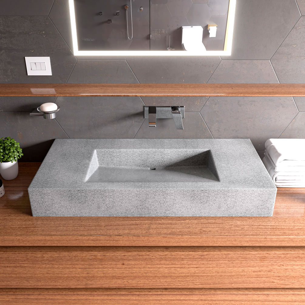Above-Mount 40" and 48" Solid Concrete Above-Mount Vessel Sinks Include Unique Drain by Alfi brand - Perfect Makeup Mirrors