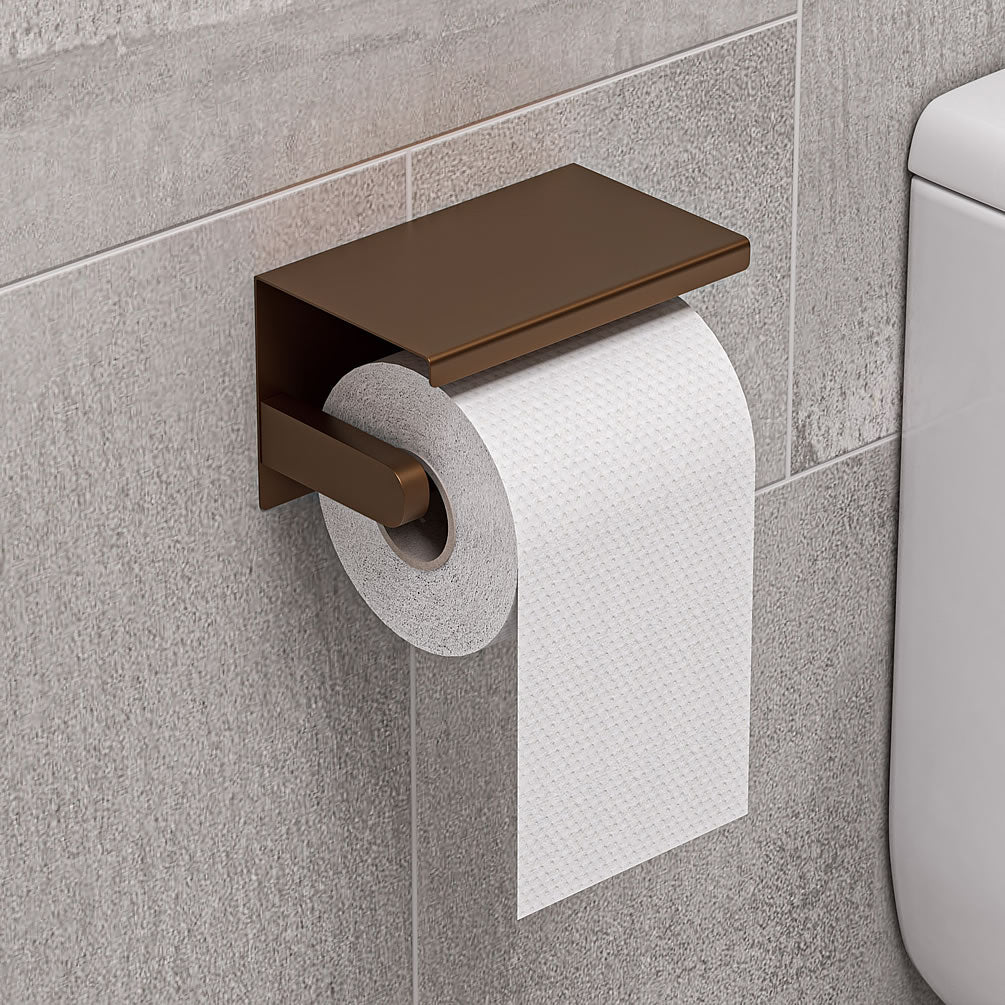 Stainless Steel Toilet Paper Holder with Shelf, Brushed Copper or Brushed Gold by Alfi brand - Perfect Makeup Mirrors