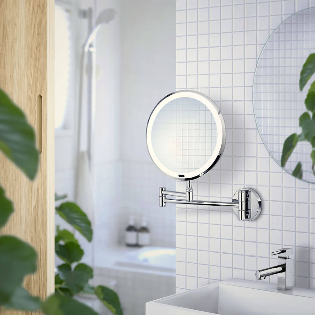 Beslagsboden Wall-Mount LED Makeup Mirror with Lights 7x, Polished Chrome