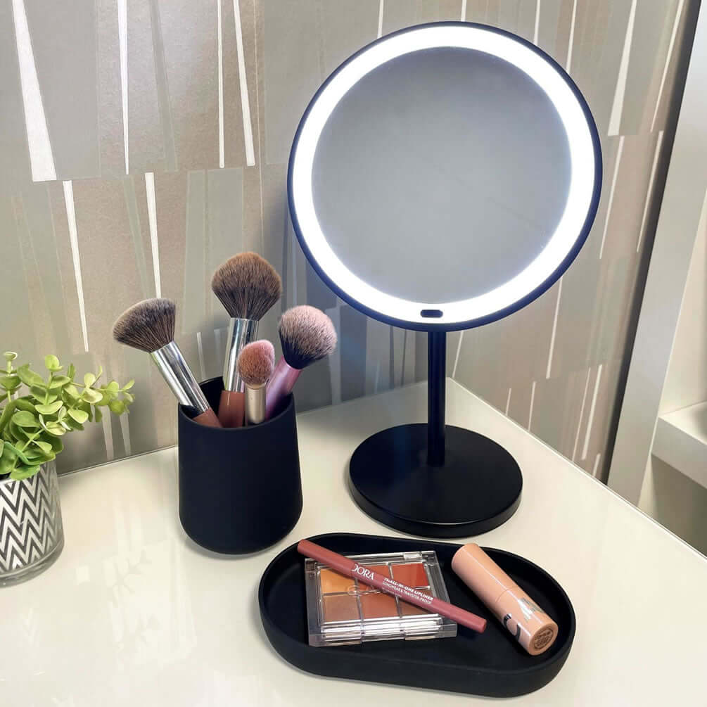 Cordless LED Makeup Mirror, Matte Black - Beslagsboden