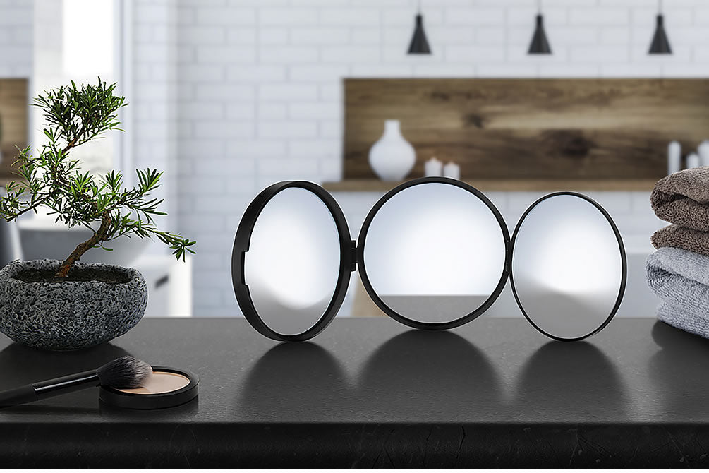Triple Travel Mirror 1x/5x/12x Mirror Matte White or Matte Black - SMEDBO - Perfect Makeup Mirrors