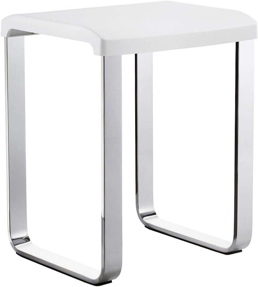 Chromed aluminum frame, and white polypropylene seat, this bench holds up to 330 lbs.