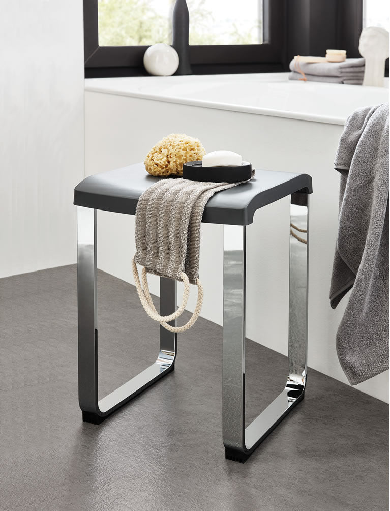 Chromed Aluminum Shower Seat in Dark Grey or White - SMEDBO - Perfect Makeup Mirrors