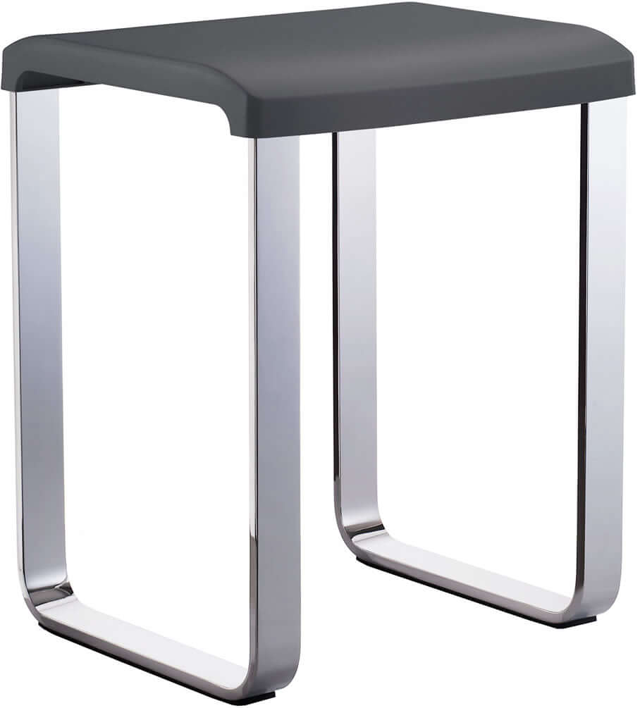 Chromed aluminum frame, and black polypropylene seat, this bench holds up to 330 lbs.